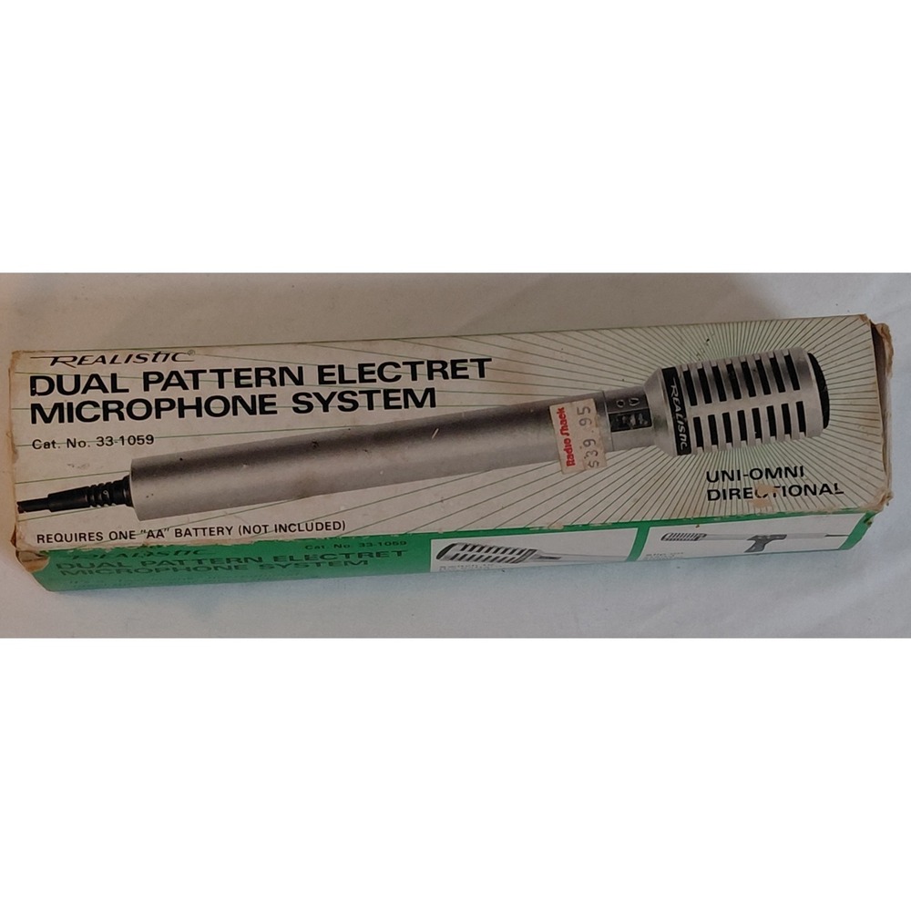 Vintage Realistic 33-1059 Dual Pattern Electret Microphone Uni Omni w/ Box